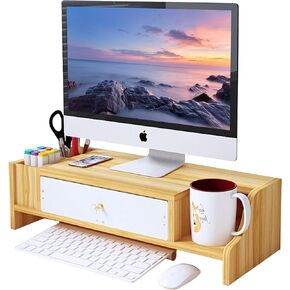 حامل الشاشة، حامل الشاشة، حامل الشاشة مع درج، حامل كمبيوتر خشبي، حامل شاشة الكمبيوتر، منظم مكتب للكمبيوتر والكمبيوتر المحمول والطابعة والمكتب المنزلي in Kuwait