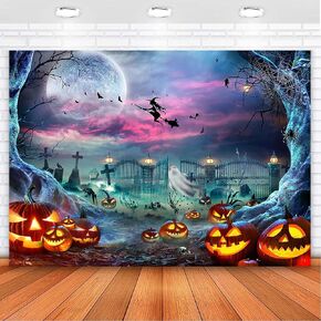 Avezano Halloween Photography Backdrop Horror Moon Night Scary Pumpkin Ghost Witch Background Spooky Skull Iron Gate Jack O'Lantern Halloween Backdrops Photo Studio Props