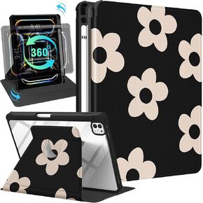 for iPad Pro 13 Inch Case M4 2024 - for Women Girls Cute Folio Cover with Pencil Holder Girly Kawaii Flower Floral Design Rotating Stand for iPad Pro 13 Inch Case 2024 (A2925 A2926 A3007)