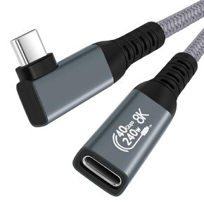 USB4 Extension Cable with High Speed 40Gbps Data, Right Angle USB 4 Male to Female Cable 90 Degree, Thunderbolt 4/3 Short Extender Cord 240W Fast Charging Data Cable 8K@60Hz Display 0.65FT