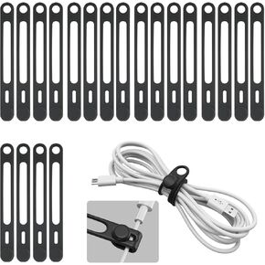 20-Pack Silicone Cable Ties Cord Organizer Reusable, Kanemc Cord Wrap Wire Organizers Cable Strap For Electronics, Even As Curtain Tie Backs Bread Ties Cable Hook For Hanging (Black)