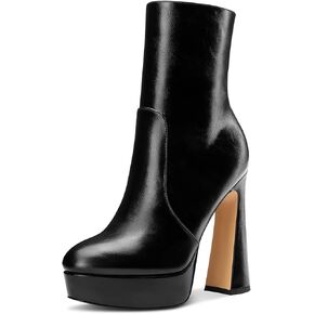 DearOnly Womens Chunky Block High Heel Platform Ankle Boots Round Toe Zipper Party Dress Mid Calf Boots 5.1 Inches Heels