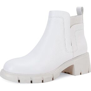 Womens Chelsea Ankle Boots Slip On Chunk Block Heel Lug Sole Elastic Platform Booties Suede Leather Winter Shoes