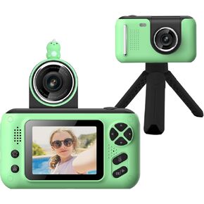 Kids Camera, Kids Digital Camera, HD Digital Video Cameras with Flip Lens Camera for Toddler,Christmas Birthday Gifts for Boys and Girls Portable Toy for Age 3-9 Childrens with 32GB SD Card-Green