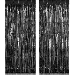 2 Pack Fringe Curtains Backdrops, Foil Fringe Curtains, Door Streamers for Birthday Wedding Bridal Shower Holiday Graduation Party Decorations, Photo Booth Backdrops, Light Purple