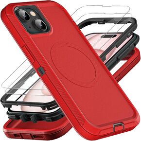 for iPhone 15 Case, Military Grade 3 in 1 Heavy Duty Shockproof/Drop Proof/Dust Proof Case with 2Pcs Tempered Glass Screen Protector (Black/Grey)