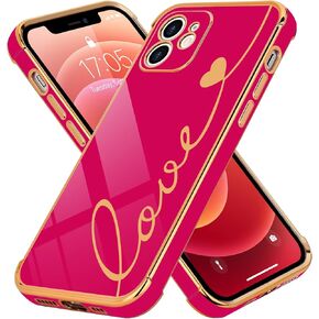 LCHULLE Compatible with iPhone 15 Pro Max Case for Women Girls, Cute Luxury Plating Love Heart Design Soft TPU Cover Shockproof Full Camera Lens Protection Phone Case for iPhone 15 Pro Max, Black