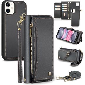 for iPhone 11 Wallet Case with Card Holder/Crossbody Wallet/Strap,[RFID Blocking][Magnetic] PU Leather Shockproof Protective Cover iPhone 11 Phone Case 6.1",Black
