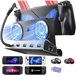 LISEN 8 IN 1 Docking Station for Steam Deck OLED & ROG Ally & Legion Go, Dual Cooling Fan, HDMI 2.0 4K@60Hz, USB 3.0*3, PD100W Support ROG Ally Turbo 30W and Ethernet Compatible with Steam Deck OLED