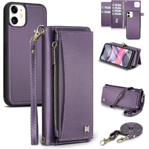 for iPhone 11 Wallet Case with Card Holder/Crossbody Wallet/Strap,[RFID Blocking][Magnetic] PU Leather Shockproof Protective Cover iPhone 11 Phone Case 6.1",Black