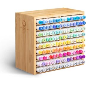 منظم أقلام Ohuhu Bamboo Marker، تخزين سطح المكتب الخشبي يحمل 126 قلم تحديد، أقلام تحديد وأقلام رصاص وفرش فنية وحامل أقلام منظم ثابت مع 18 حجرة لديكور مكتب الفصل الدراسي المنزلي