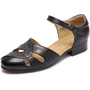 Mona flying Women Leather Tatianna Dress Sandals Closed Toe Low Heels Strappy Flats Summer Casual Shoes