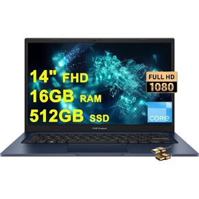ASUS VivoBook 14 Business Laptop 14" FHD Anti-Glare Intel Hexa-core i3-1215U (Beats i7-1165G7) 16GB DDR4 512GB SSD USB-C Privacy Webcam SonicMaster Win11 Blue + HDMI Cable