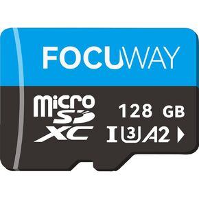 FOCUWAY 64GB microSDXC UHS-I, C10, U3, A2, 4K UHD مراقبة نقل الفيديو عالي السرعة بطاقة SD من الدرجة الصناعية مع محول لكاميرات داش وكاميرا الحركة وكاميرات المراقبة والأمن