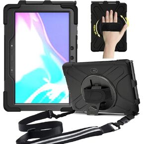 Samsung Galaxy Tab Active4 PRO Case 2022/Tab Active Pro Case 2019, Litchi Heavy Duty Case with Strap Kickstand Shoulder Belt Pencil Holder for SM-T636/T540/T545/T547-Black