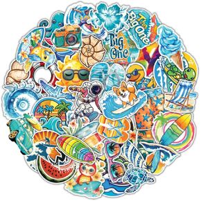 100Pcs Beach Themed Stickers, Surfboard Sticker, Beach Waterproof Decals for Water Bottles Laptop Luggage Computer Scrapbooking Teens Adults Girls Kids Funny Party Decorations