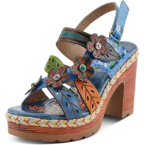 Spring Step L'Artiste Women's IHANA Hand-Painted Platform Sandals - Lightweight, Multicolor Jute Wrapping