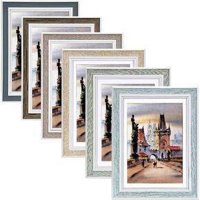 5x7 Picture Frame Set of 6, Rustic Farmhouse Photo Frame, Display 4x6 with Mat or 5x7 Without Mat for Decorative on Wall Hanging and Tabletop Placement