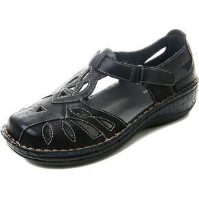 Black Closed Toe Sandals for Women Casual Walking Sandals Comfortable Leather Mary Jane Flat Women's Casual Loafers