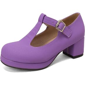 Low Chunky Heels for Women's T-Strap Round Toe Solid Mary Janes Pumps Wedding Dress Pumps