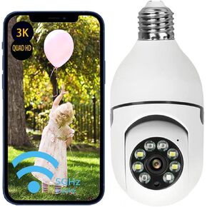 3MP Light Bulb Security Camera, WiFi Smart Indoor Security Camera, 360-degree pet Camera, Two-Way Talk, Color Night Vision, Human Detection, Wireless Home Camera Compatible with Alexa