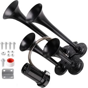Train horn kit, suitable for trucks/cars/semi trailers. 5 speakers, ultra loud dB. The Air horn with compressor is suitable for pickup/motorhome/SUV/truck/train 12V 150db and other vehicles