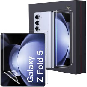 For Samsung Galaxy Z Fold 5/ Z Fold 4 Screen Protector, 4 in 1 [2 Pack Inside Flexible Film + 2 Pack Front Tempered Glass] Anti Scratch, HD Clear, Bubble Free