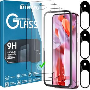 T Tersely [3+3 Pack Tempered Glass Screen Protector for Google Pixel 9 with Camera Lens Protector and Installation Alignment Frame Case Friendly,HD Clear- 3 Pack Each
