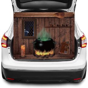 Haooryx Halloween Trunk Or Treat Car Banner, Witches Pot Spellbook Backdrop Car Archway Garage Decoration Exterior Trunk or Treat Decor for Cars, SUVs, Halloween Party Outdoor Haunted House Decor
