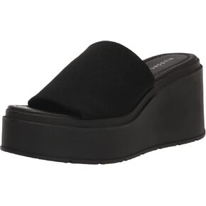 Madden Girl Women's Wesley Wedge Sandal, Black Fabric, 9.5