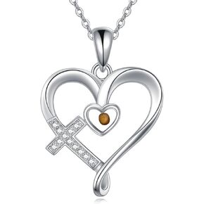 TIGER RIDER Cross Necklace 925 Sterling Silver Cubic Zirconia Twisted Infinity Loop Cross Pendant Necklace Faithful Jewelry Birthday Mothers Day Gifts for Women Girls Boys