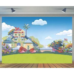 5.9×3.6ft Cartoon Dog House Backdrop Birthday Party Decorations for Boy Girl Blue Sky Photography Background Cartoon Dogs Birthday Party Supplies Happy Birthday Banner