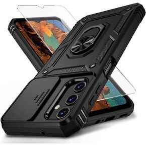 Weycolor for Samsung Galaxy A25 5G Case with Camera Lens Cover, HD Screen Protector, 10 FT Military Grade Drop Protection, Magnetic Ring Holder Kickstand Protective Phone Case for Galaxy A25 5G,Black