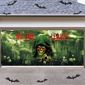 Scary Halloween Garage Door Decorations, No One Leaves Extra Large Happy Halloween Garage Door Cover Banner 7 x 16Ft, Outdoor Halloween Party Supplies, Skull Halloween Backdrop Photo Props