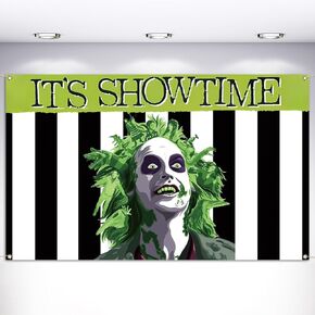 Vohado It's Showtime Beetle Juice Photo Booth Backdrop Horror Halloween Decoration Boy Girl Birthday Party Indoor Outdoor Wall Decor-5.9×3.6ft in Kuwait
