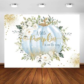 Avezano Blue Pumpkin Baby Shower Backdrop Fall Autumn Greenery Eucalyptus Pumpkin Baby Shower Party Decoration Photoshoot A Little Pumpkin is on The Way Baby Shower Photography Background (7x5ft)