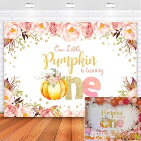 Avezano Pumpkin 1st Birthday Backdrop Girl Our Little Pumpkin is Turning One Decorations 7x5ft Fall Pink and Gold Pumpkin First Birthday Banner Background