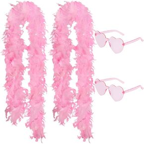 HaiMay 4.4 Yards 40G Turkey Feather Boa for Craft Clothes Accessories Party Decoration, 4 Pieces Blue Feather Boas with Sunglasses