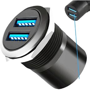 Dual USB 3.0 Threaded Fixing Mount Adapter Round Connector 2 Female to 2 Female Converter 2 Ports USB 3.0 Mounting Socket 5Gbps 5V 2A for High-Speed Data Transfer Charging