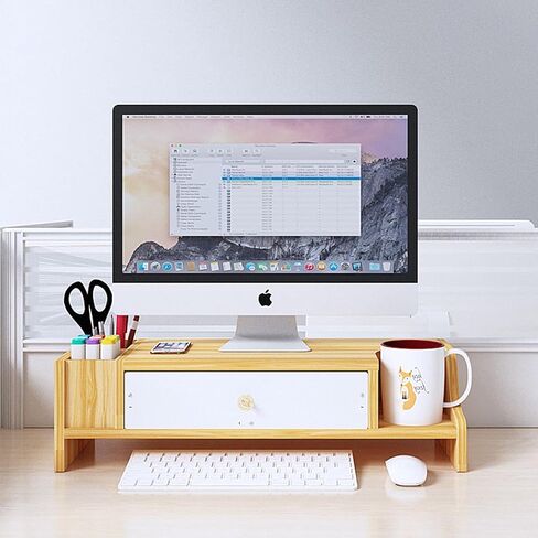 حامل الشاشة، حامل الشاشة، حامل الشاشة مع درج، حامل كمبيوتر خشبي، حامل شاشة الكمبيوتر، منظم مكتب للكمبيوتر والكمبيوتر المحمول والطابعة والمكتب المنزلي in Kuwait