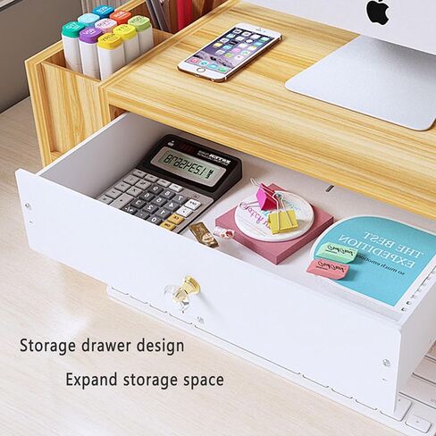 حامل الشاشة، حامل الشاشة، حامل الشاشة مع درج، حامل كمبيوتر خشبي، حامل شاشة الكمبيوتر، منظم مكتب للكمبيوتر والكمبيوتر المحمول والطابعة والمكتب المنزلي in Kuwait