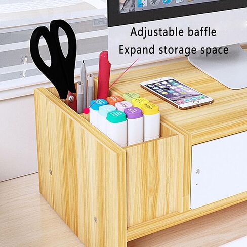 حامل الشاشة، حامل الشاشة، حامل الشاشة مع درج، حامل كمبيوتر خشبي، حامل شاشة الكمبيوتر، منظم مكتب للكمبيوتر والكمبيوتر المحمول والطابعة والمكتب المنزلي in Kuwait