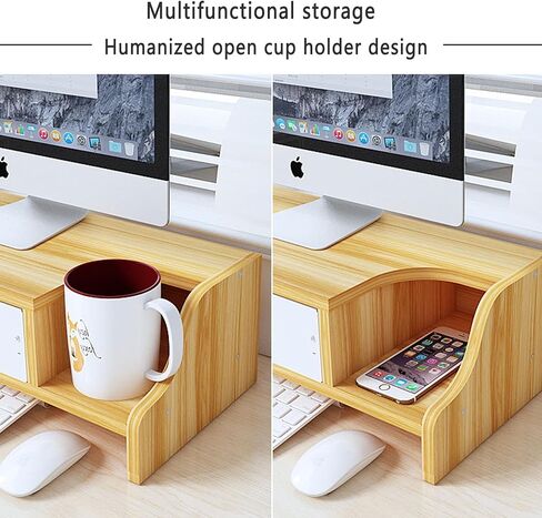 حامل الشاشة، حامل الشاشة، حامل الشاشة مع درج، حامل كمبيوتر خشبي، حامل شاشة الكمبيوتر، منظم مكتب للكمبيوتر والكمبيوتر المحمول والطابعة والمكتب المنزلي in Kuwait