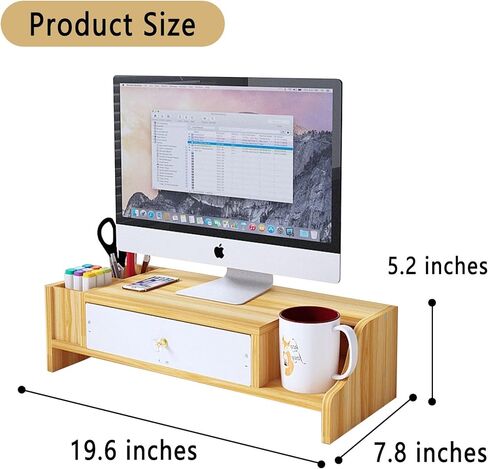حامل الشاشة، حامل الشاشة، حامل الشاشة مع درج، حامل كمبيوتر خشبي، حامل شاشة الكمبيوتر، منظم مكتب للكمبيوتر والكمبيوتر المحمول والطابعة والمكتب المنزلي in Kuwait