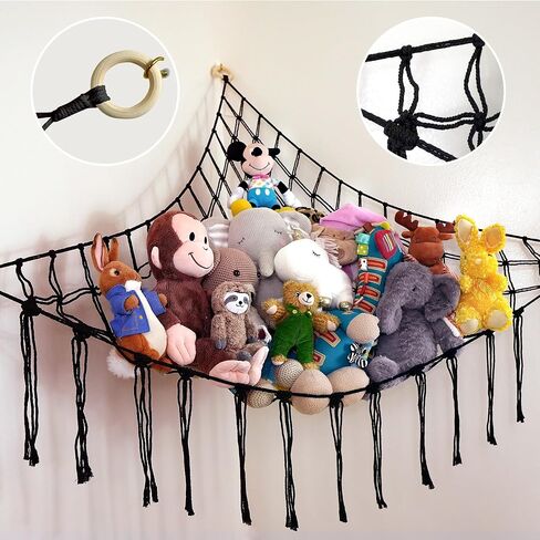 Large Stuffed Animal Hammock Corner - Stuffed Animal Storage - 100% Natural Cotton Macrame Stuffed Animal Net - Stuff Animal Organizer - Net For Stuffed Animals Corner Large-Beige in Kuwait