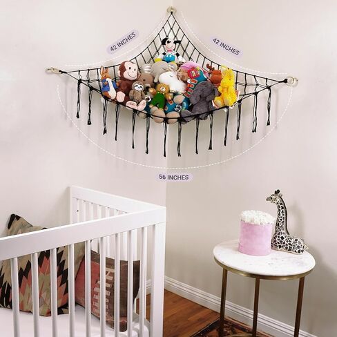Large Stuffed Animal Hammock Corner - Stuffed Animal Storage - 100% Natural Cotton Macrame Stuffed Animal Net - Stuff Animal Organizer - Net For Stuffed Animals Corner Large-Beige in Kuwait