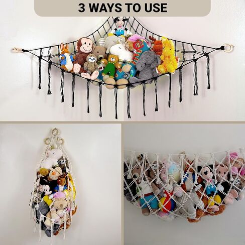 Large Stuffed Animal Hammock Corner - Stuffed Animal Storage - 100% Natural Cotton Macrame Stuffed Animal Net - Stuff Animal Organizer - Net For Stuffed Animals Corner Large-Beige in Kuwait