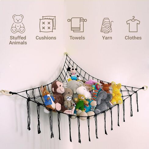 Large Stuffed Animal Hammock Corner - Stuffed Animal Storage - 100% Natural Cotton Macrame Stuffed Animal Net - Stuff Animal Organizer - Net For Stuffed Animals Corner Large-Beige in Kuwait
