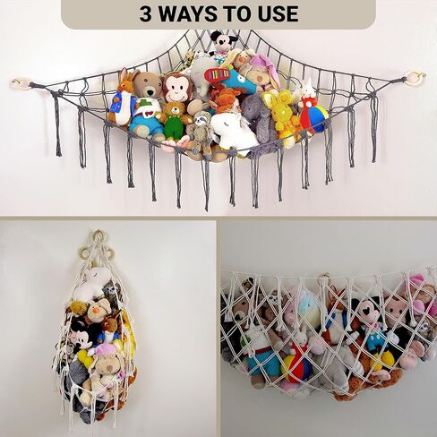 زاوية أرجوحة كبيرة للحيوانات المحشوة - تخزين الحيوانات المحشوة - شبكة حيوانات محشوة من القطن الطبيعي بنسبة 100% من المكرامية - منظم أشياء الحيوانات - شبكة لزاوية الحيوانات المحشوة - بيج كبير in Kuwait