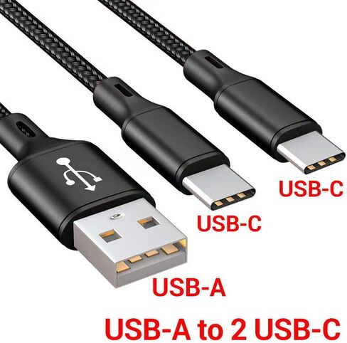 كابل شحن مقسم USB-C مزدوج، حزمة من قطعتين بطول 6.6 أقدام، يعمل على تشغيل ما يصل إلى جهازين USB C في وقت واحد، متعدد USB من النوع C لهاتف iPhone 15 Pro/15 Pro Max/15 Plus، وiPad Air/Pro، وSamsung Galaxy S24 S23 A55، Tab S9، PS5، جوجل، كيندل in Kuwait